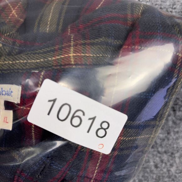 Carbon2Cobalt Shirt Mens Sz XL Red Blue Plaid Houndstooth Double Cloth Flannel - Picture 8 of 8